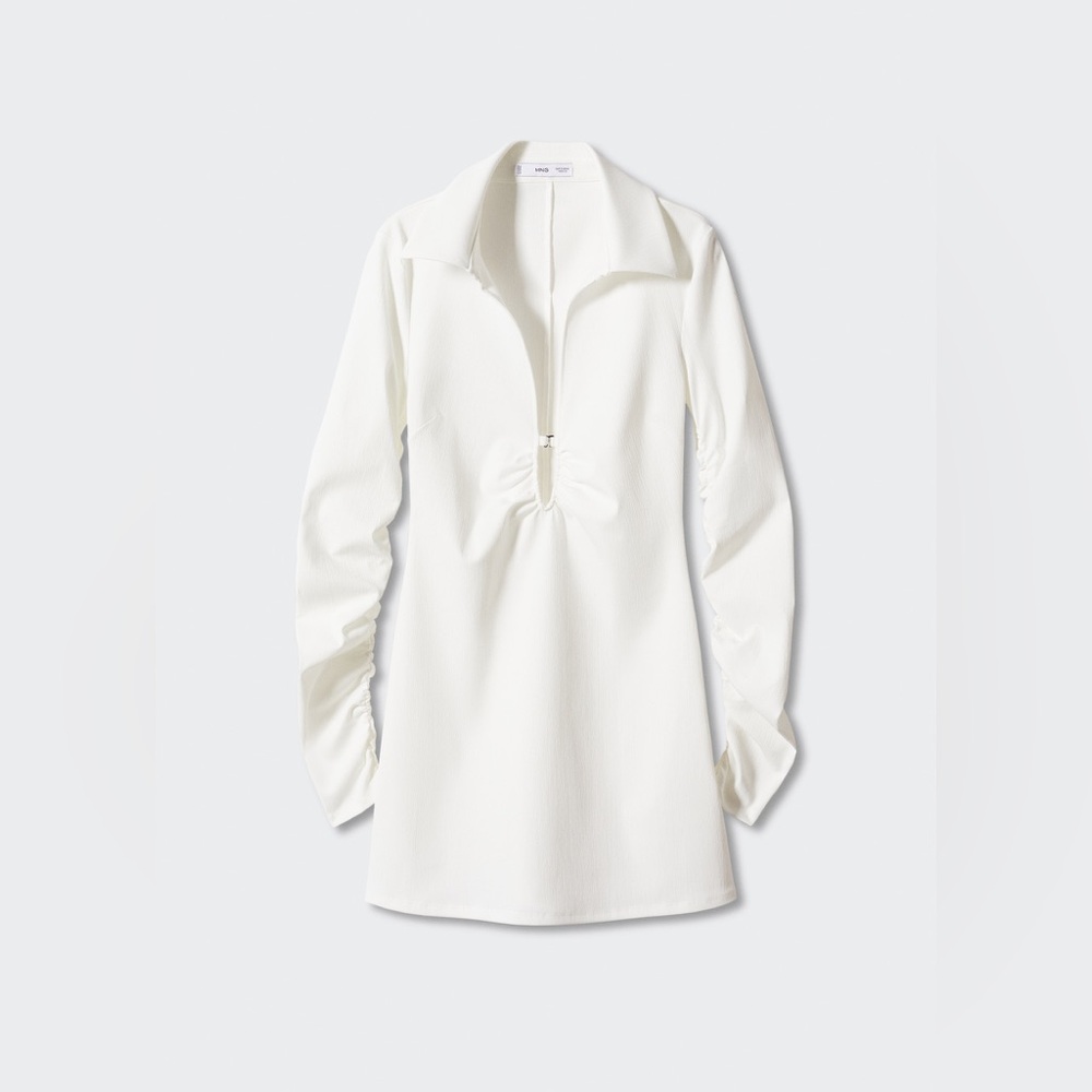 Mango Neckline Dress with Gathered Details NWT